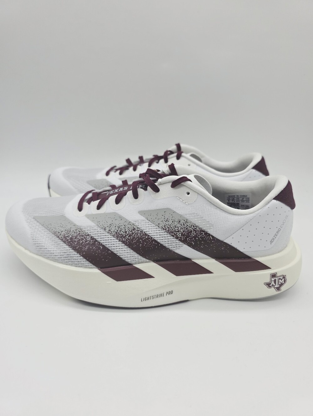 Size 8 - Men’s Adidas Adizero EVO SL "Texas A&M" White Maroon JQ4566 Sneakers